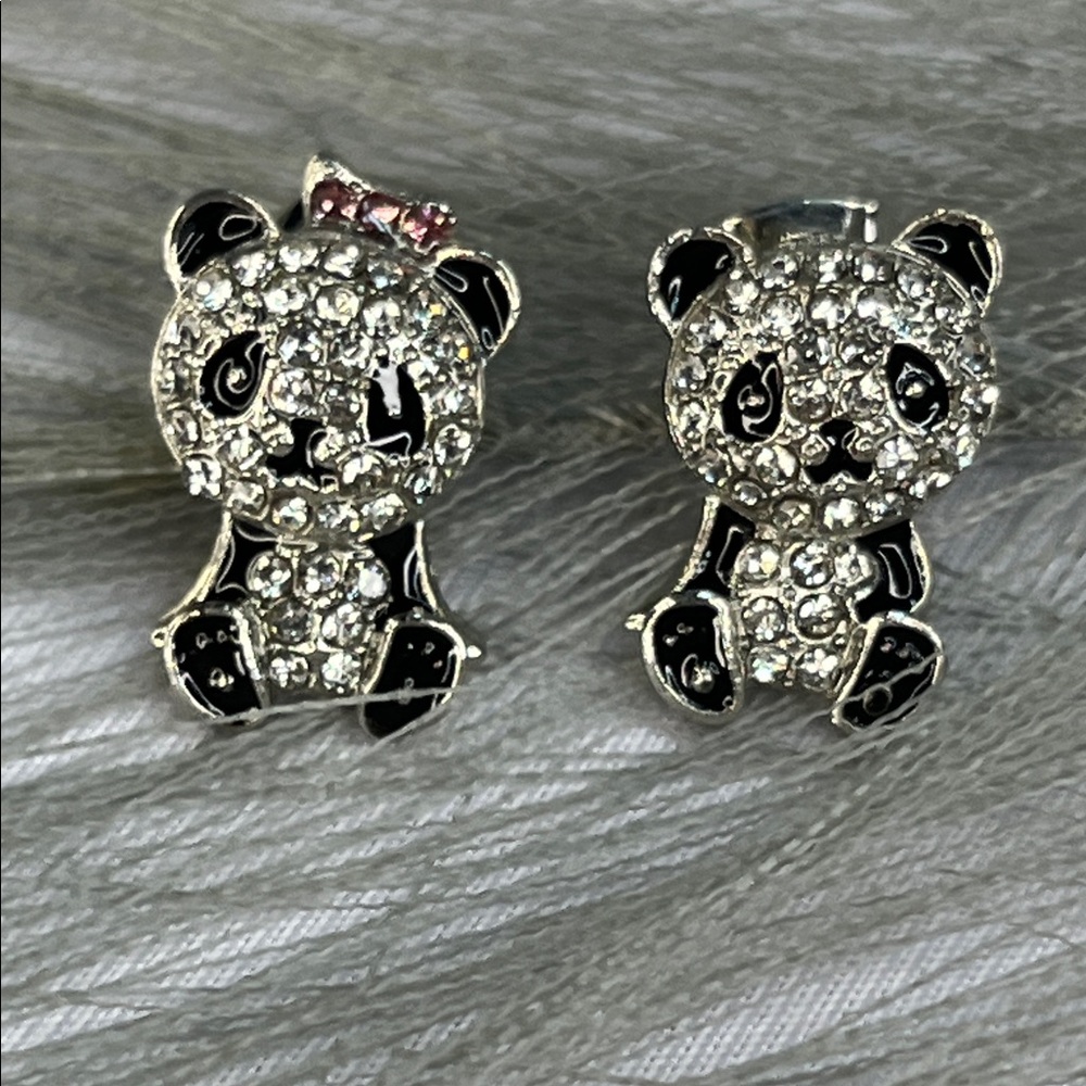 BOY GIRL PANDA BEAR RHINESTONE STUD EARRINGS